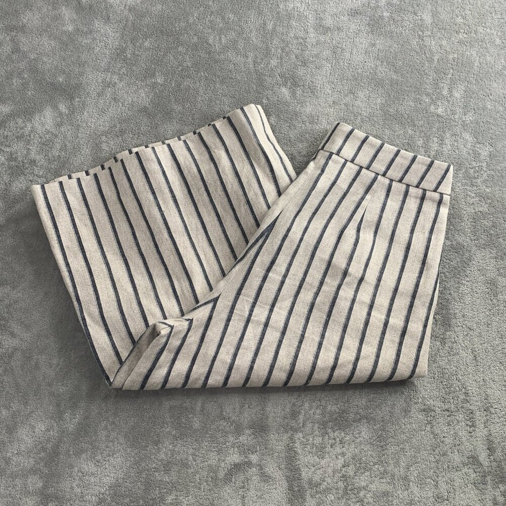 Peserico Sign Pants Womens 44 Wide Leg Cropped Linen Blend Striped Italy Boho